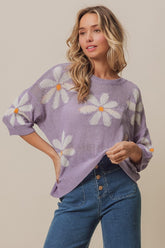 BiBi Floral Pattern Slit Sweater OutfitFlow